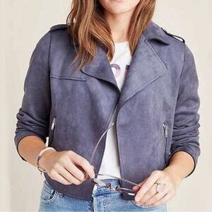 Anthropologie Women's Faux Suede Moto‎ Jacket Gray Size S Zip Pockets